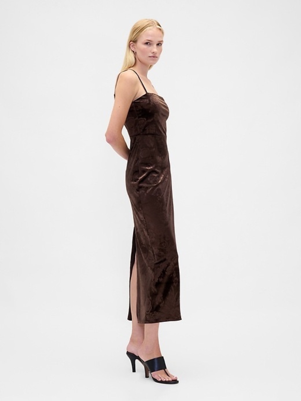 GAP Velvet Square-Neck Maxi Dress Size Medium Tall Brown Floral